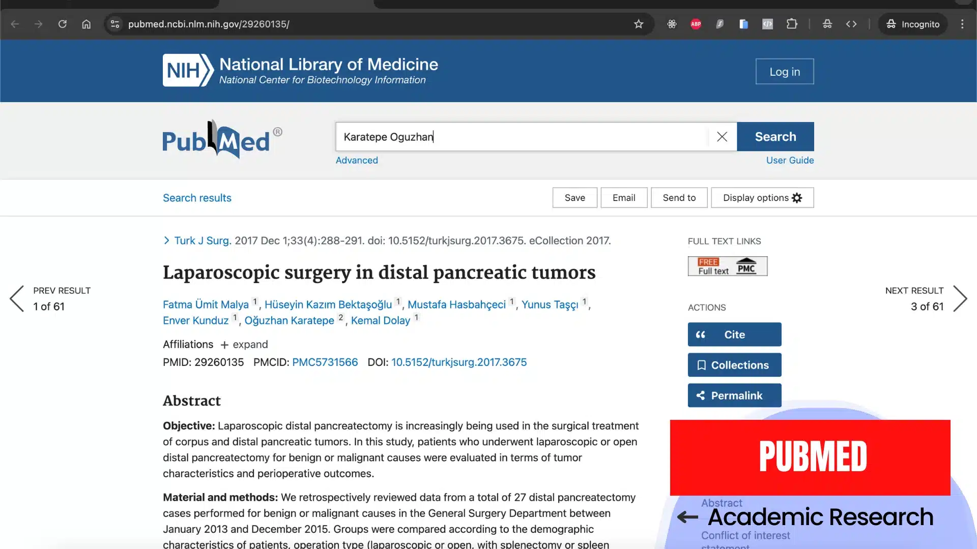 Research Article on Pancreatic Cancer – Oğuzhan Karatepe (PubMed) PubMed article on pancreatic cancer by Prof. Dr. Oğuzhan Karatepe