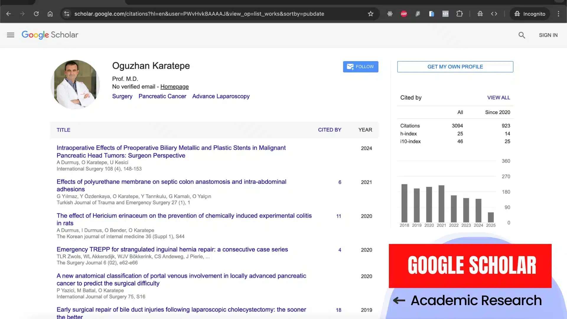 Scholarly Work on Pancreatic Cancer – Prof. Oğuzhan Karatepe (Google Scholar) Scholarly article on pancreatic cancer by Oğuzhan Karatepe on Google Scholar