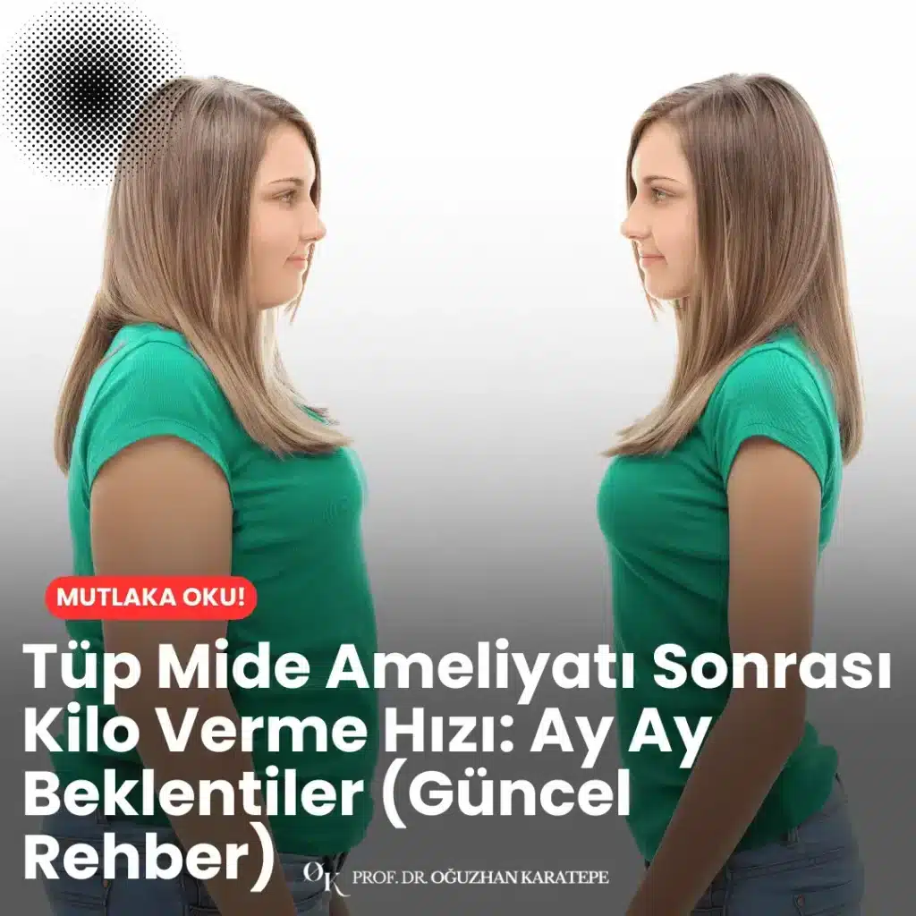 Tüp mide ameliyatı sonrası kilo verme hızı: ay ay beklentiler (güncel rehber) içeriğinde; 1. aydan 12. aya kadar ortalama kilo kayıpları ve dikkat edilmesi gereken beslenme kuralları yer alıyor.
